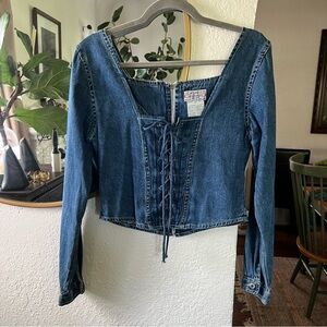 Vintage Long Sleeve Denim Lace Up Corset